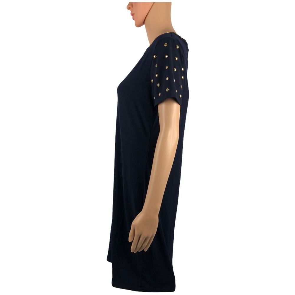 Carmen Marc Valvo Womens Medium Blue Studded Short Sleeve Sheath Stretch NWT - Picture 3 of 11
